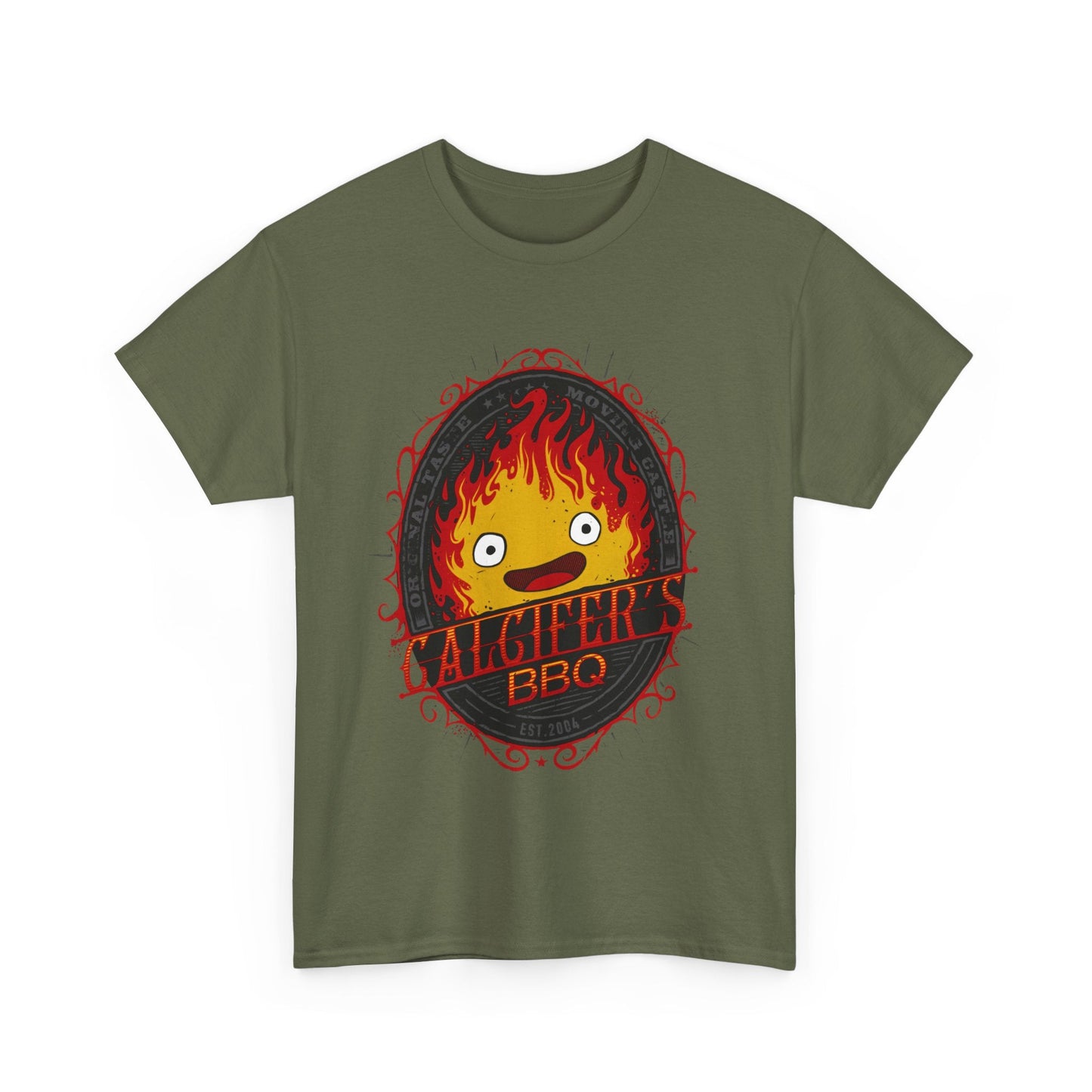 Calcifer BBQ Demon Flame T-Shirt – 100% Cotton Howl’s Moving Castle Anime Tee