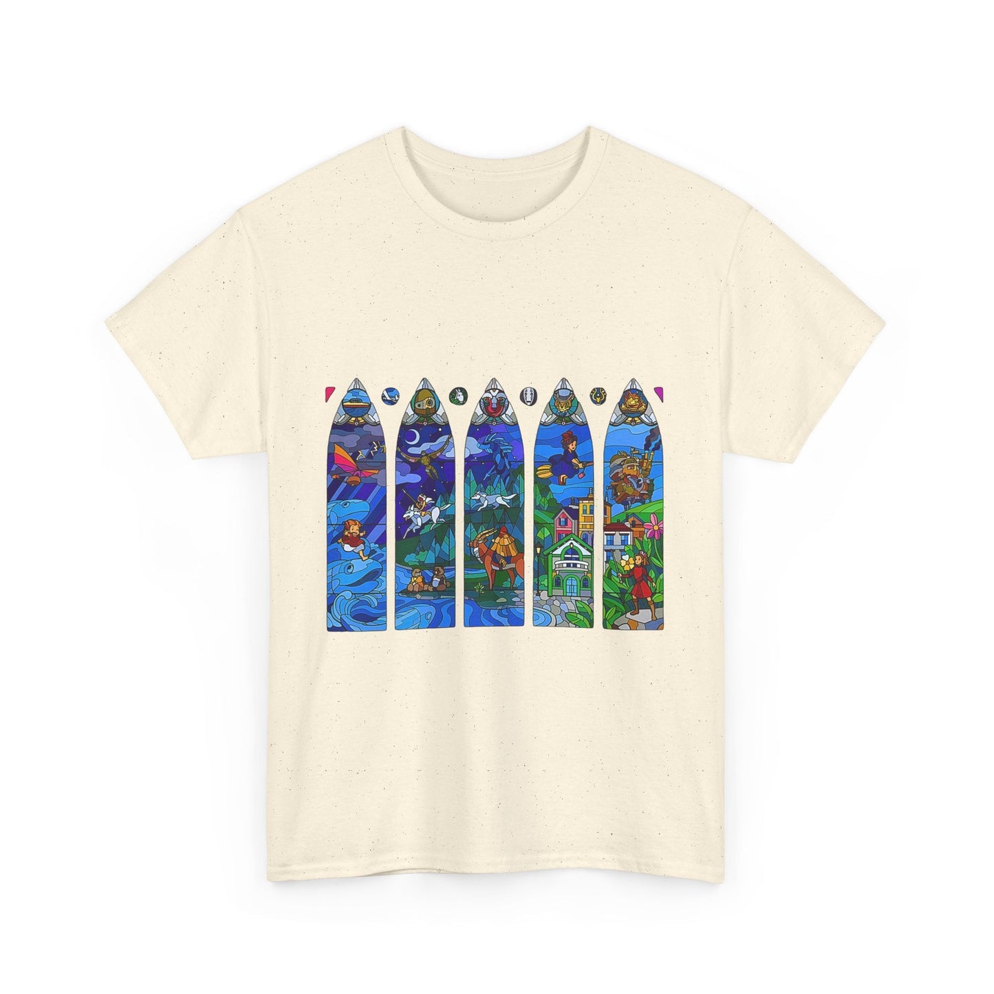 Studio Ghibli Stained Glass T-Shirt – 100% Cotton Anime Tee with Vitral-Inspired Art
