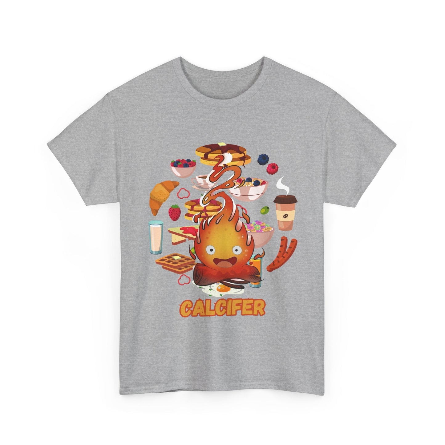 Calcifer Breakfast Demon T-Shirt – 100% Cotton Anime Tee for Studio Ghibli Fans