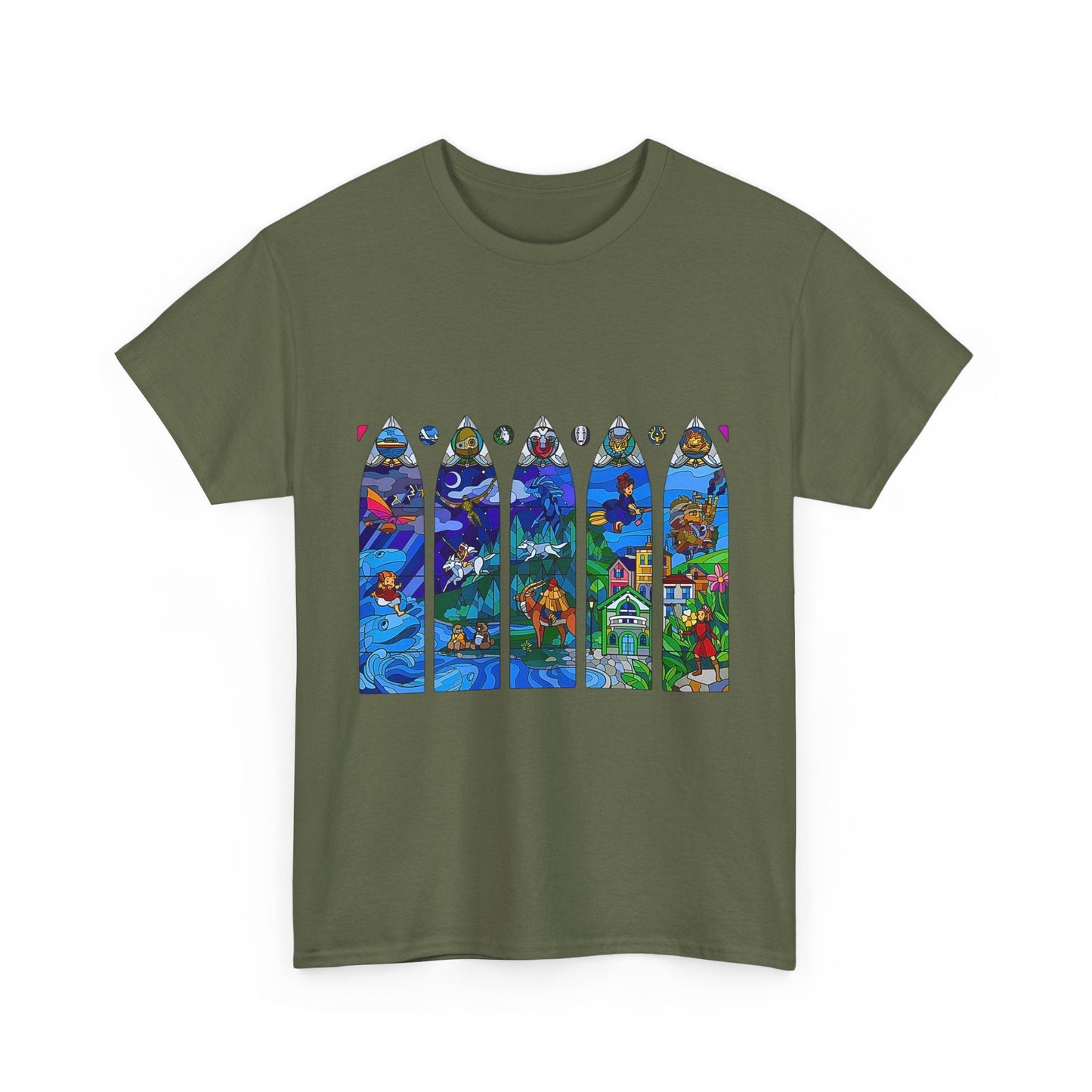 Studio Ghibli Stained Glass T-Shirt – 100% Cotton Anime Tee with Vitral-Inspired Art