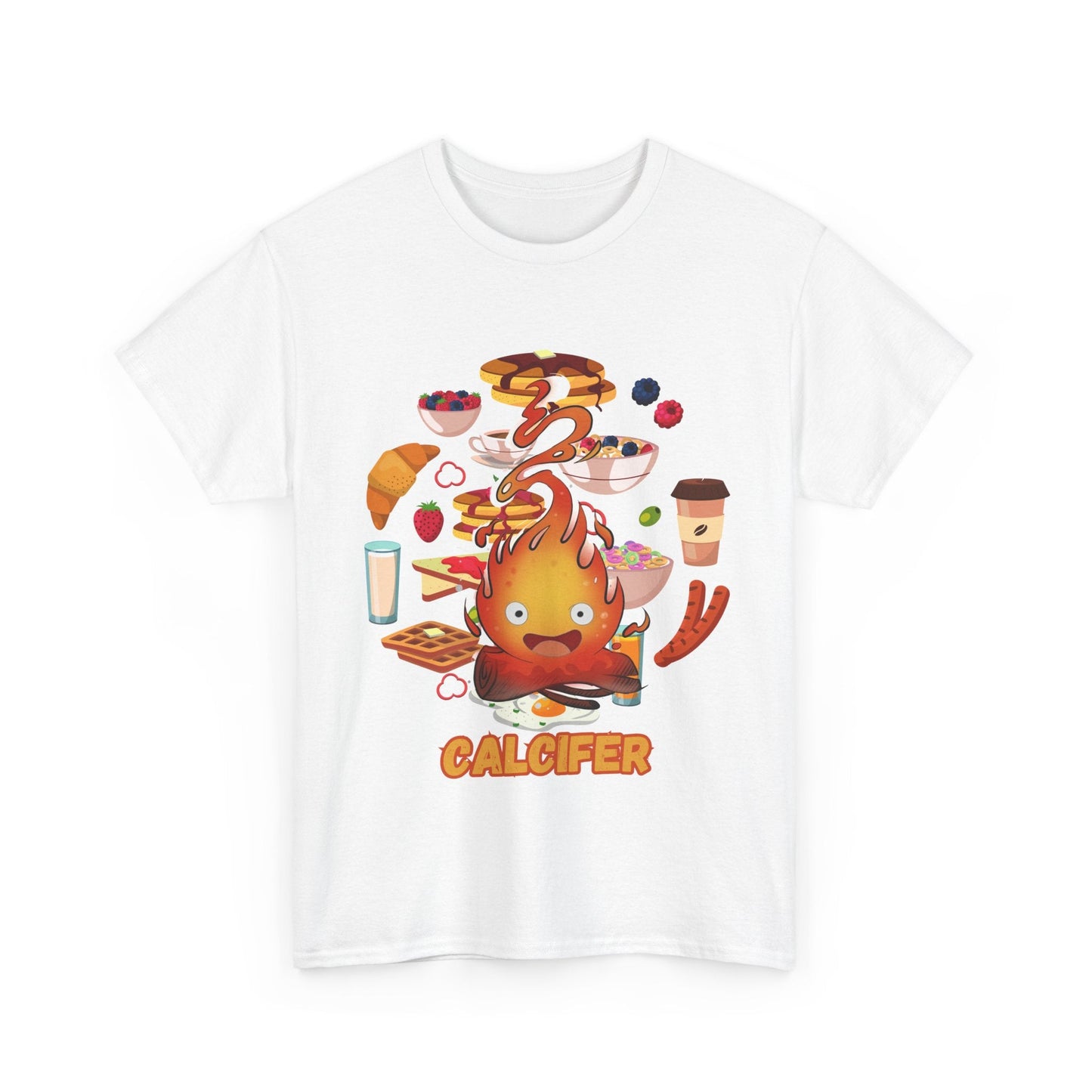 Calcifer Breakfast Demon T-Shirt – 100% Cotton Anime Tee for Studio Ghibli Fans