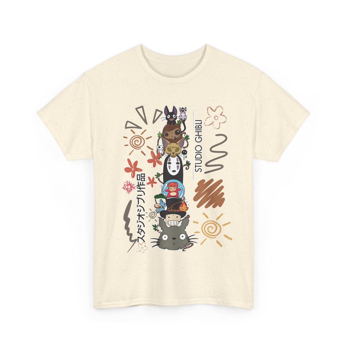 Studio Ghibli Characters Sketch T-Shirt – 100% Cotton Anime Tee Featuring Ghibli Icons