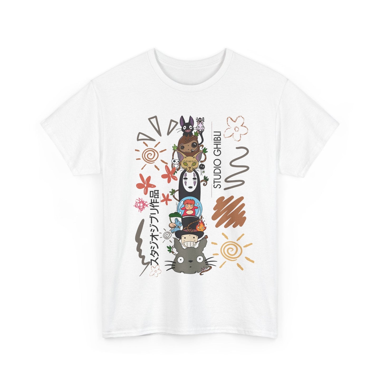 Studio Ghibli Characters Sketch T-Shirt – 100% Cotton Anime Tee Featuring Ghibli Icons