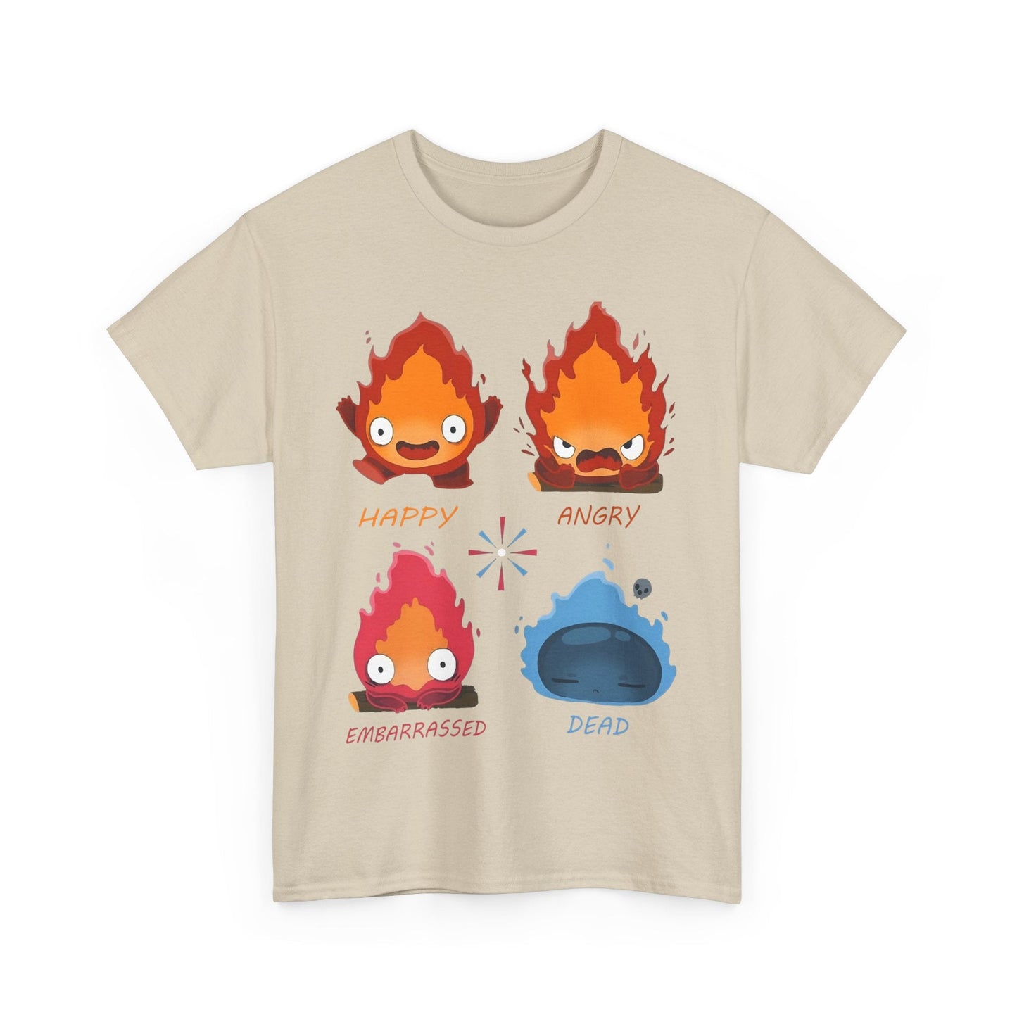 Calcifer Funny Faces T-Shirt – 100% Cotton Howl’s Moving Castle Tee for Studio Ghibli Fans