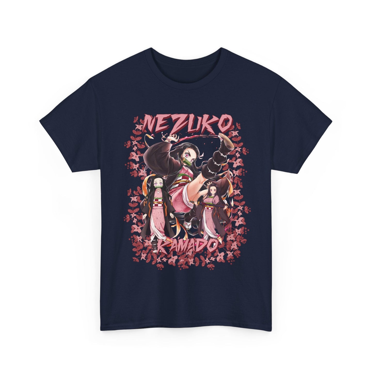 Nezuko Kamado Pink Flowers T-Shirt – 100% Cotton Demon Slayer Anime Tee
