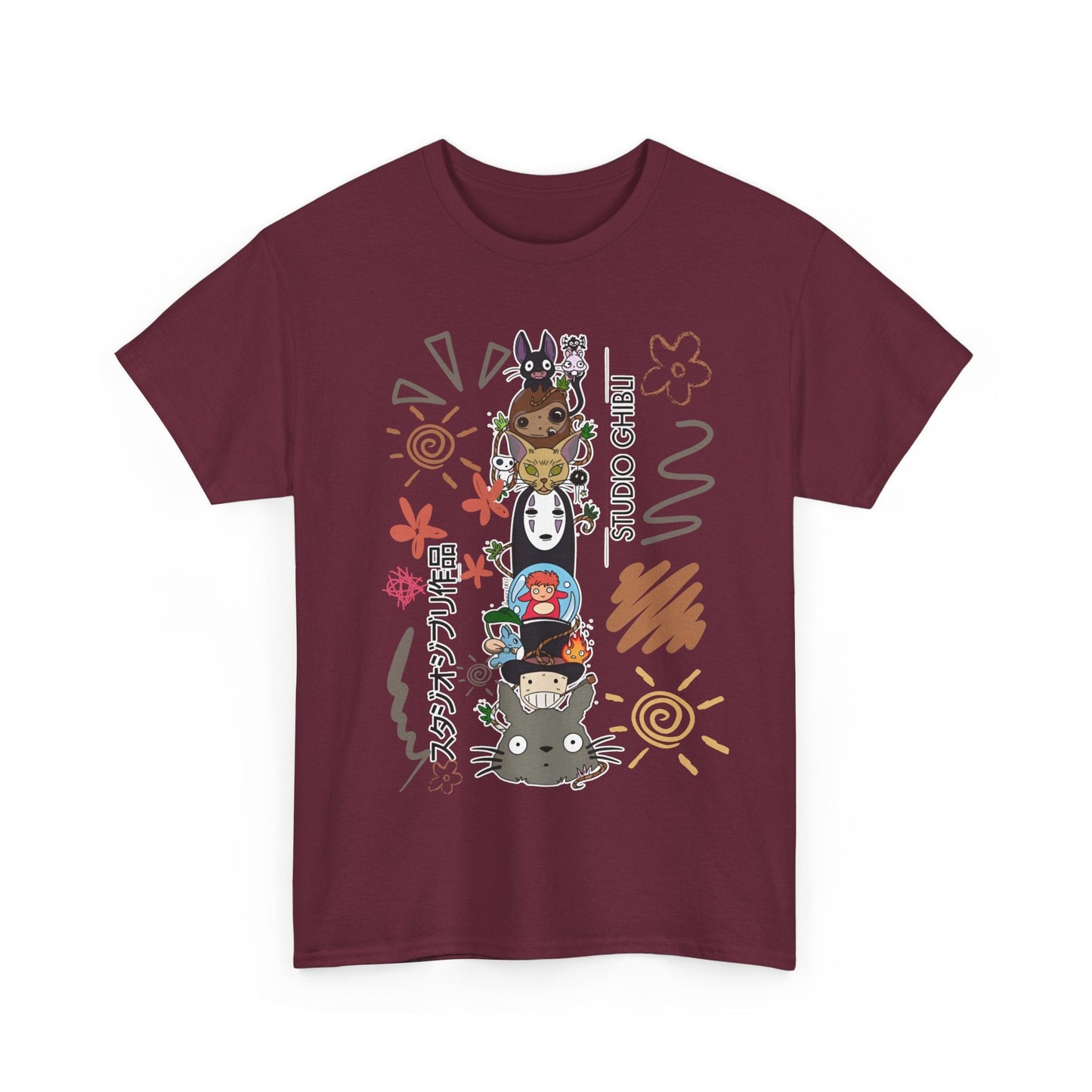 Studio Ghibli Characters Sketch T-Shirt – 100% Cotton Anime Tee Featuring Ghibli Icons