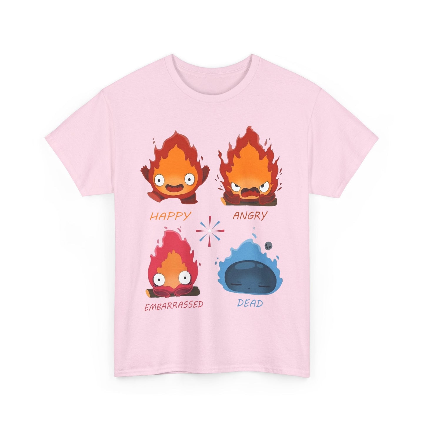 Calcifer Funny Faces T-Shirt – 100% Cotton Howl’s Moving Castle Tee for Studio Ghibli Fans