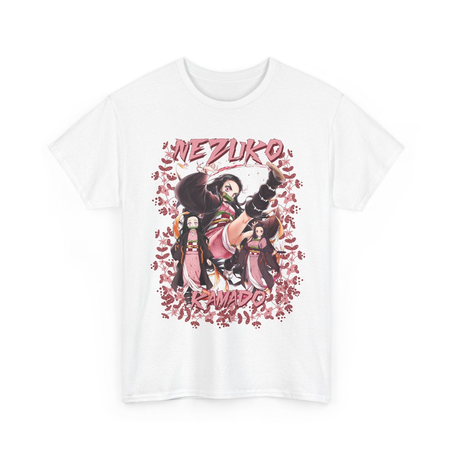 Nezuko Kamado Pink Flowers T-Shirt – 100% Cotton Demon Slayer Anime Tee