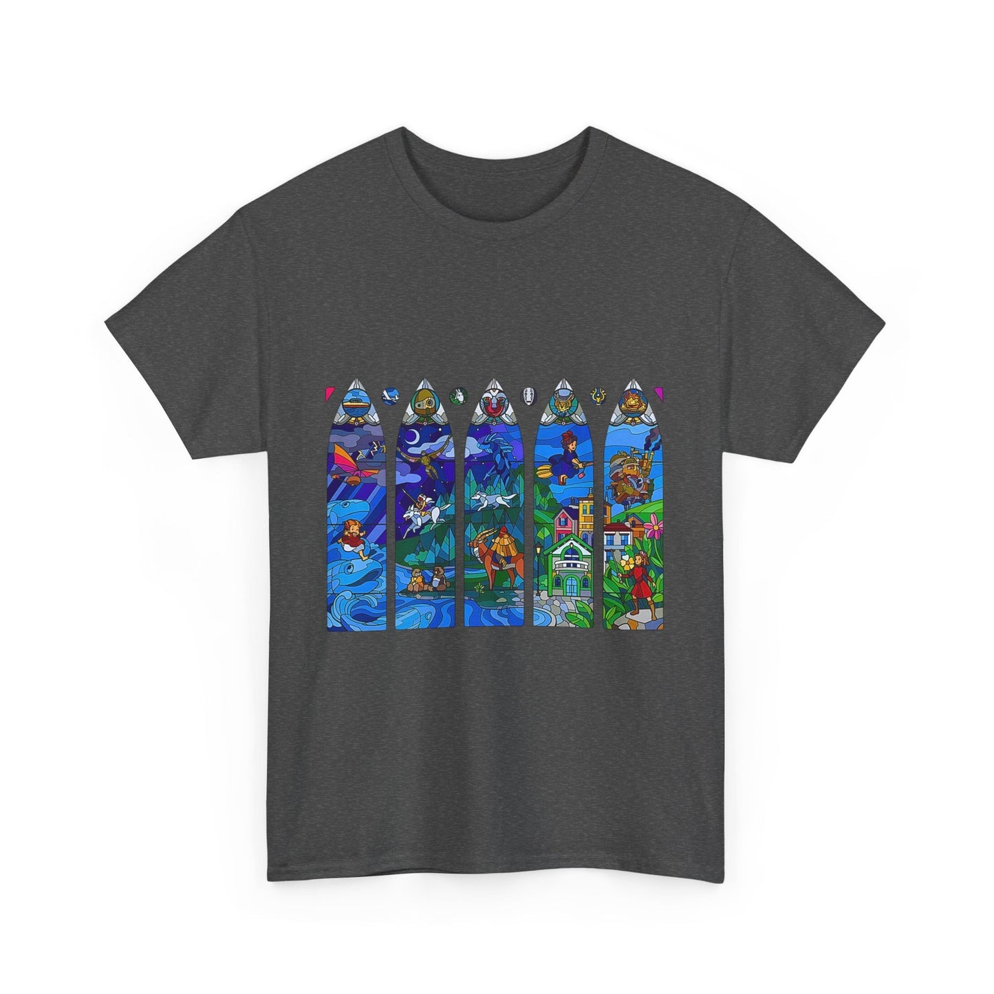 Studio Ghibli Stained Glass T-Shirt – 100% Cotton Anime Tee with Vitral-Inspired Art