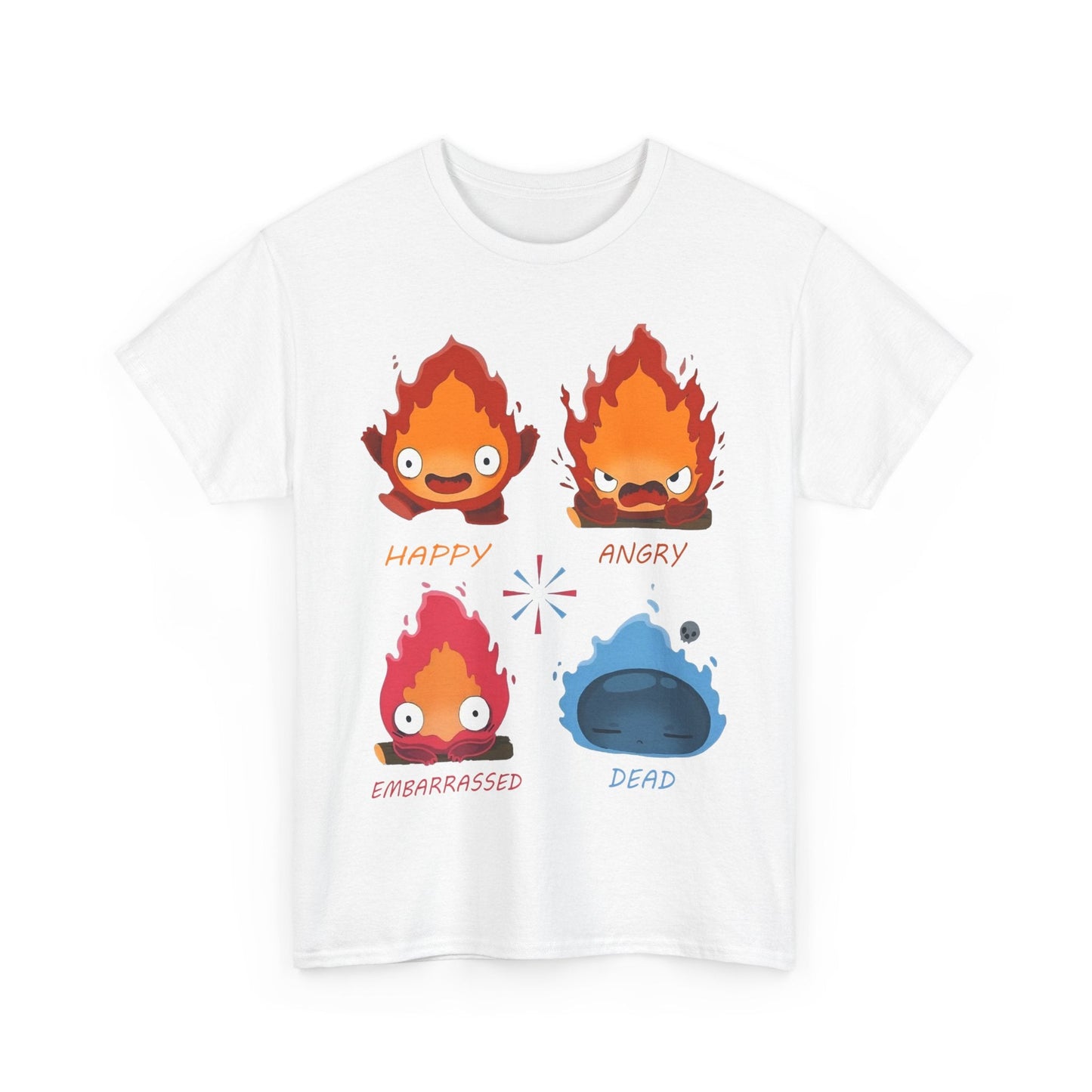 Calcifer Funny Faces T-Shirt – 100% Cotton Howl’s Moving Castle Tee for Studio Ghibli Fans