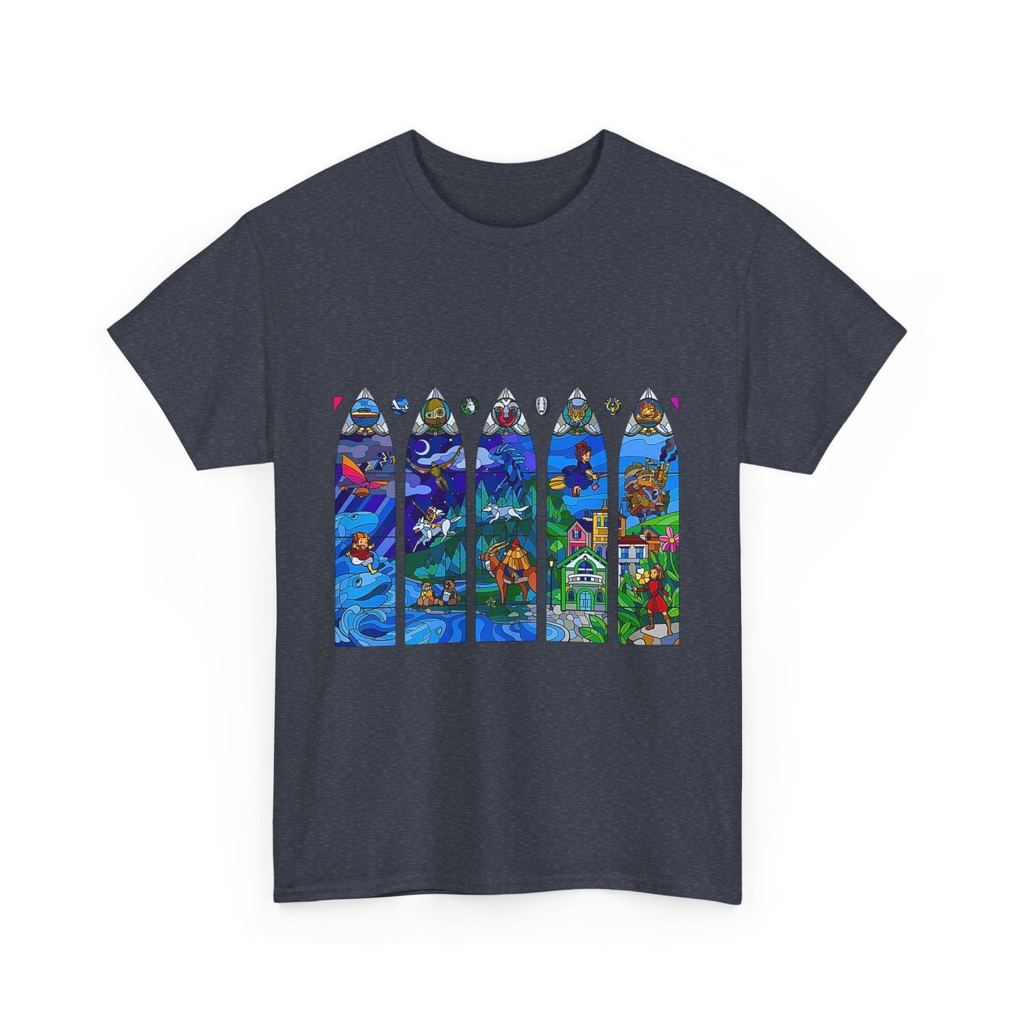 Studio Ghibli Stained Glass T-Shirt – 100% Cotton Anime Tee with Vitral-Inspired Art