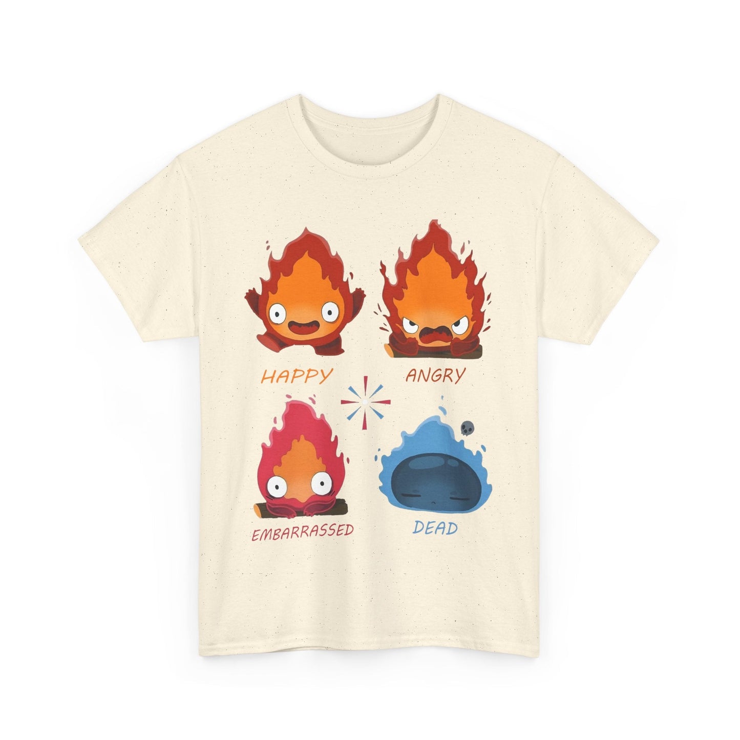 Calcifer Funny Faces T-Shirt – 100% Cotton Howl’s Moving Castle Tee for Studio Ghibli Fans