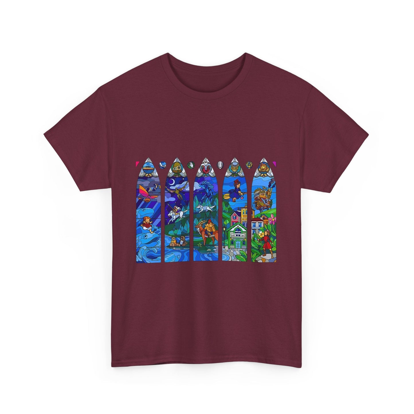 Studio Ghibli Stained Glass T-Shirt – 100% Cotton Anime Tee with Vitral-Inspired Art