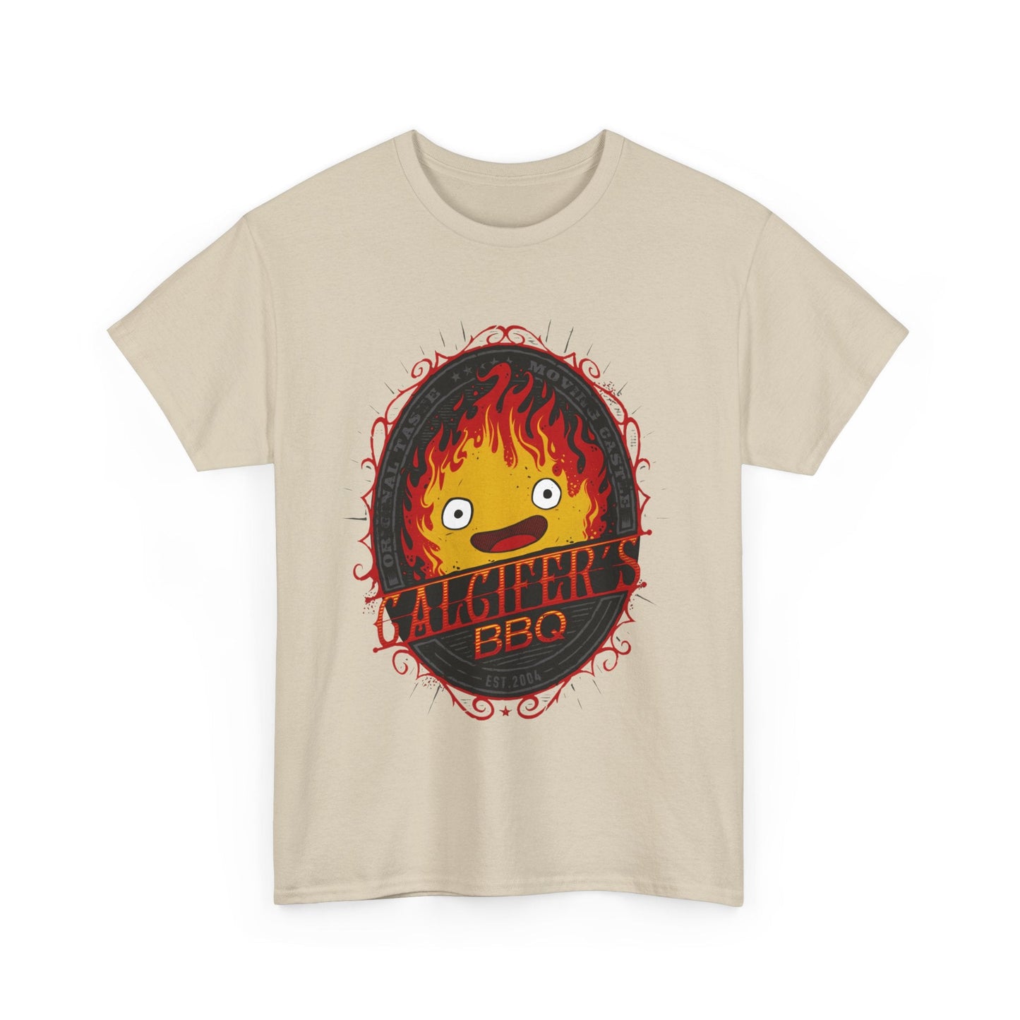 Calcifer BBQ Demon Flame T-Shirt – 100% Cotton Howl’s Moving Castle Anime Tee