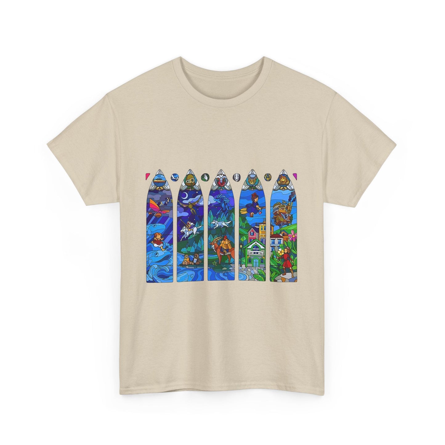 Studio Ghibli Stained Glass T-Shirt – 100% Cotton Anime Tee with Vitral-Inspired Art