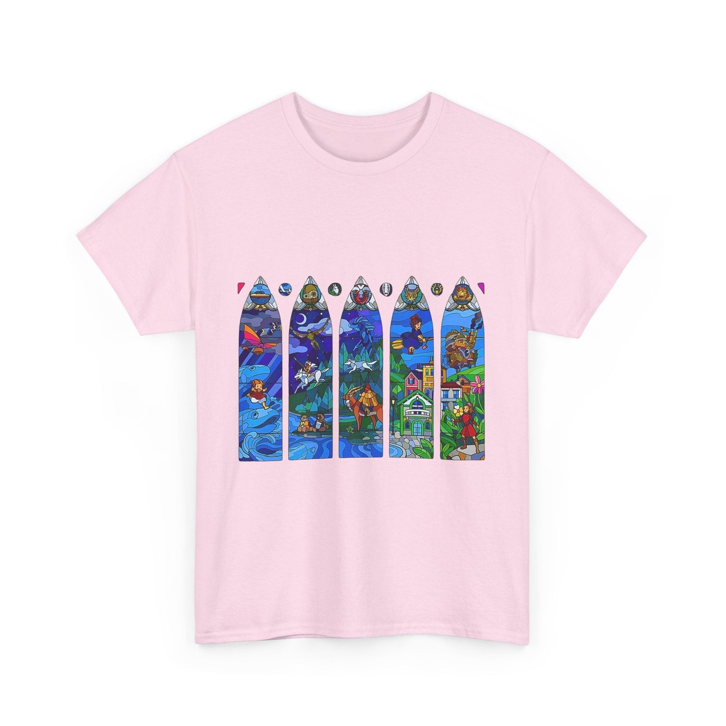 Studio Ghibli Stained Glass T-Shirt – 100% Cotton Anime Tee with Vitral-Inspired Art
