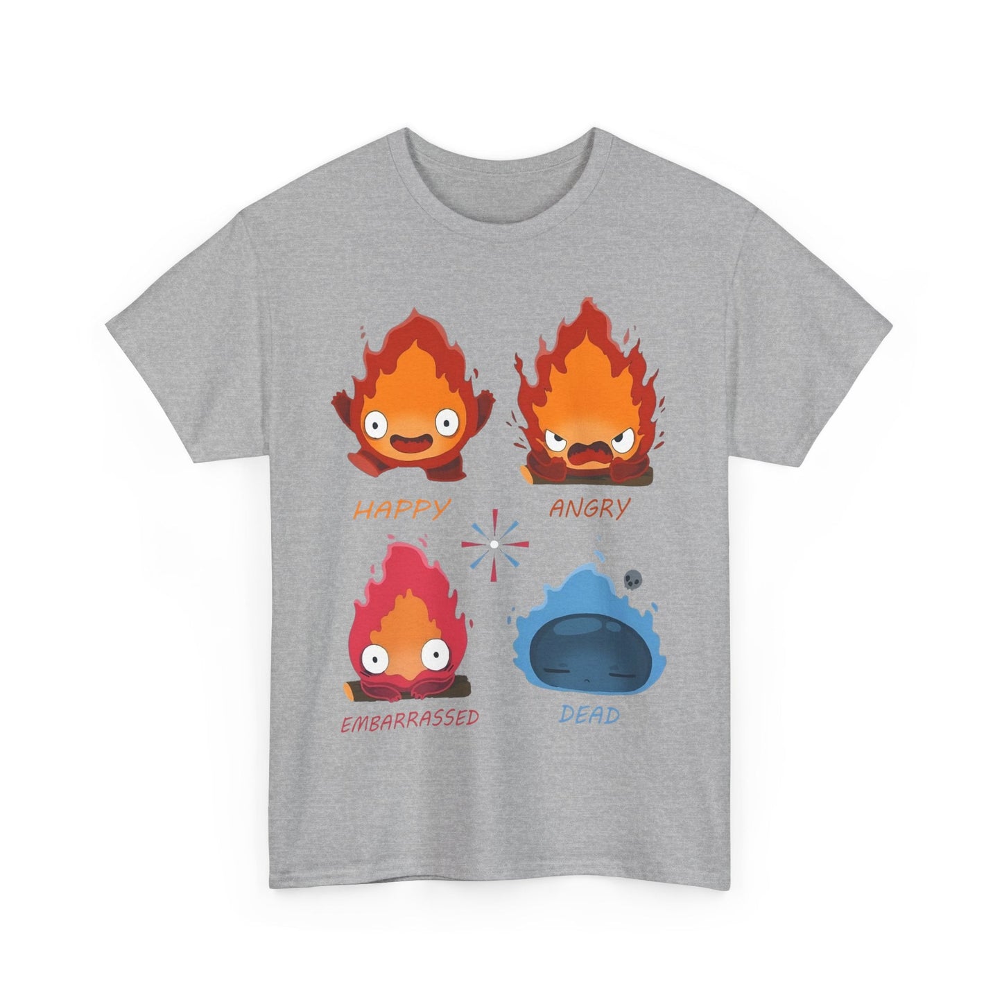 Calcifer Funny Faces T-Shirt – 100% Cotton Howl’s Moving Castle Tee for Studio Ghibli Fans