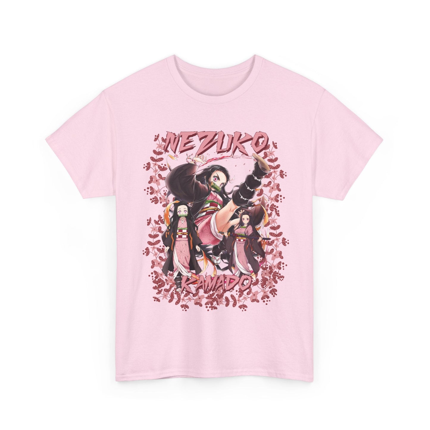 Nezuko Kamado Pink Flowers T-Shirt – 100% Cotton Demon Slayer Anime Tee