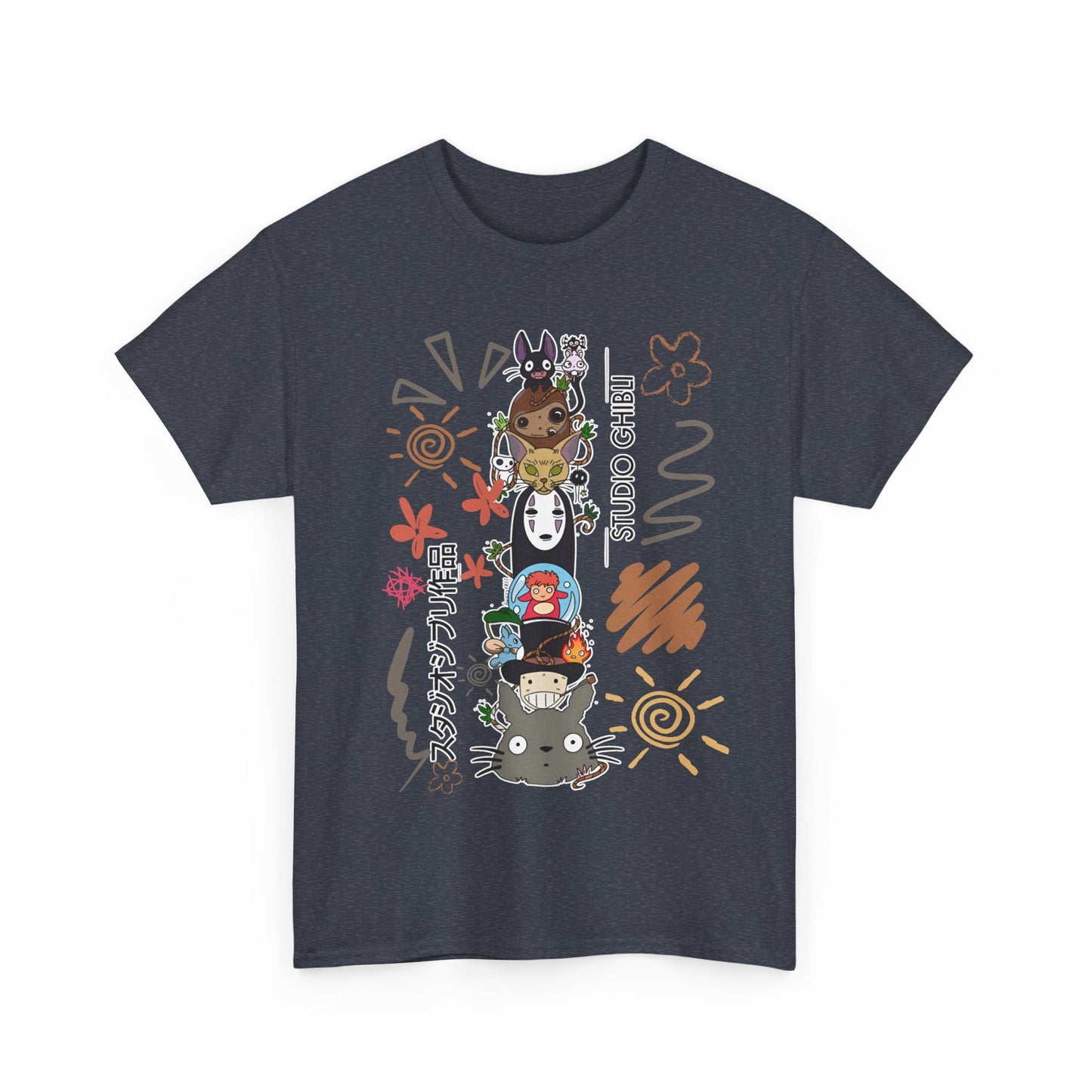 Studio Ghibli Characters Sketch T-Shirt – 100% Cotton Anime Tee Featuring Ghibli Icons