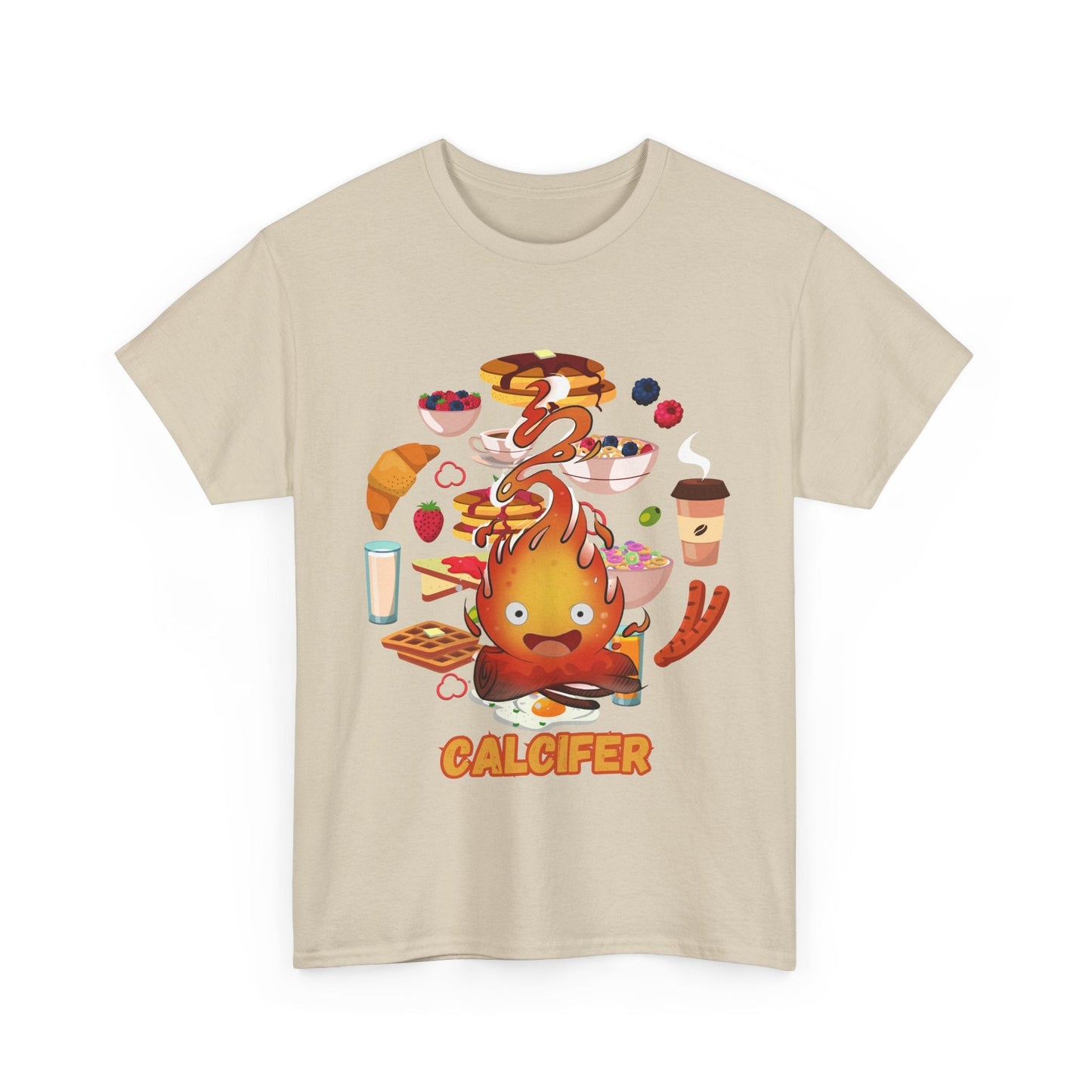 Calcifer Breakfast Demon T-Shirt – 100% Cotton Anime Tee for Studio Ghibli Fans