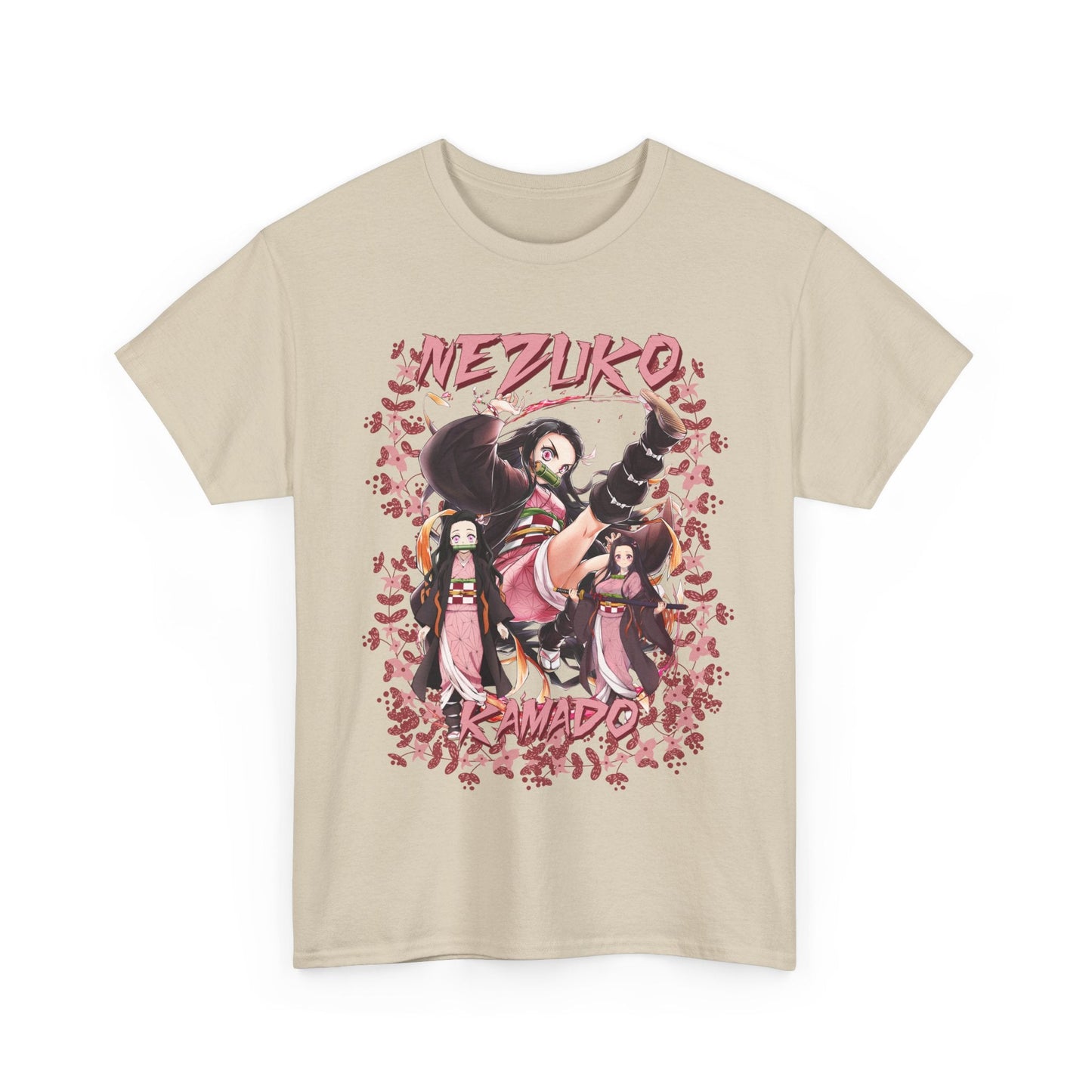 Nezuko Kamado Pink Flowers T-Shirt – 100% Cotton Demon Slayer Anime Tee