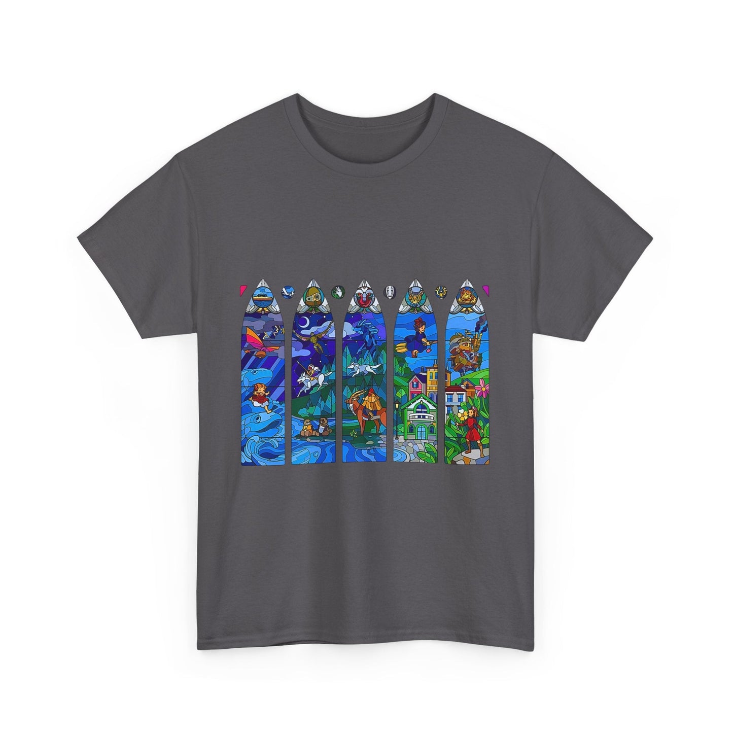 Studio Ghibli Stained Glass T-Shirt – 100% Cotton Anime Tee with Vitral-Inspired Art