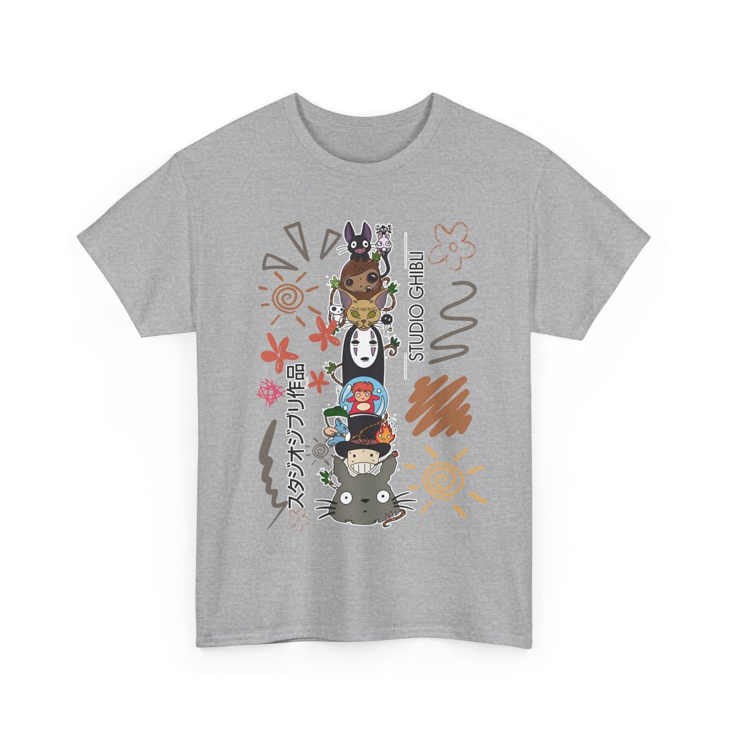 Studio Ghibli Characters Sketch T-Shirt – 100% Cotton Anime Tee Featuring Ghibli Icons