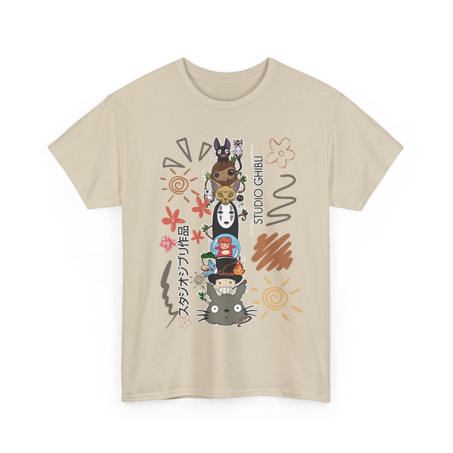 Studio Ghibli Characters Sketch T-Shirt – 100% Cotton Anime Tee Featuring Ghibli Icons