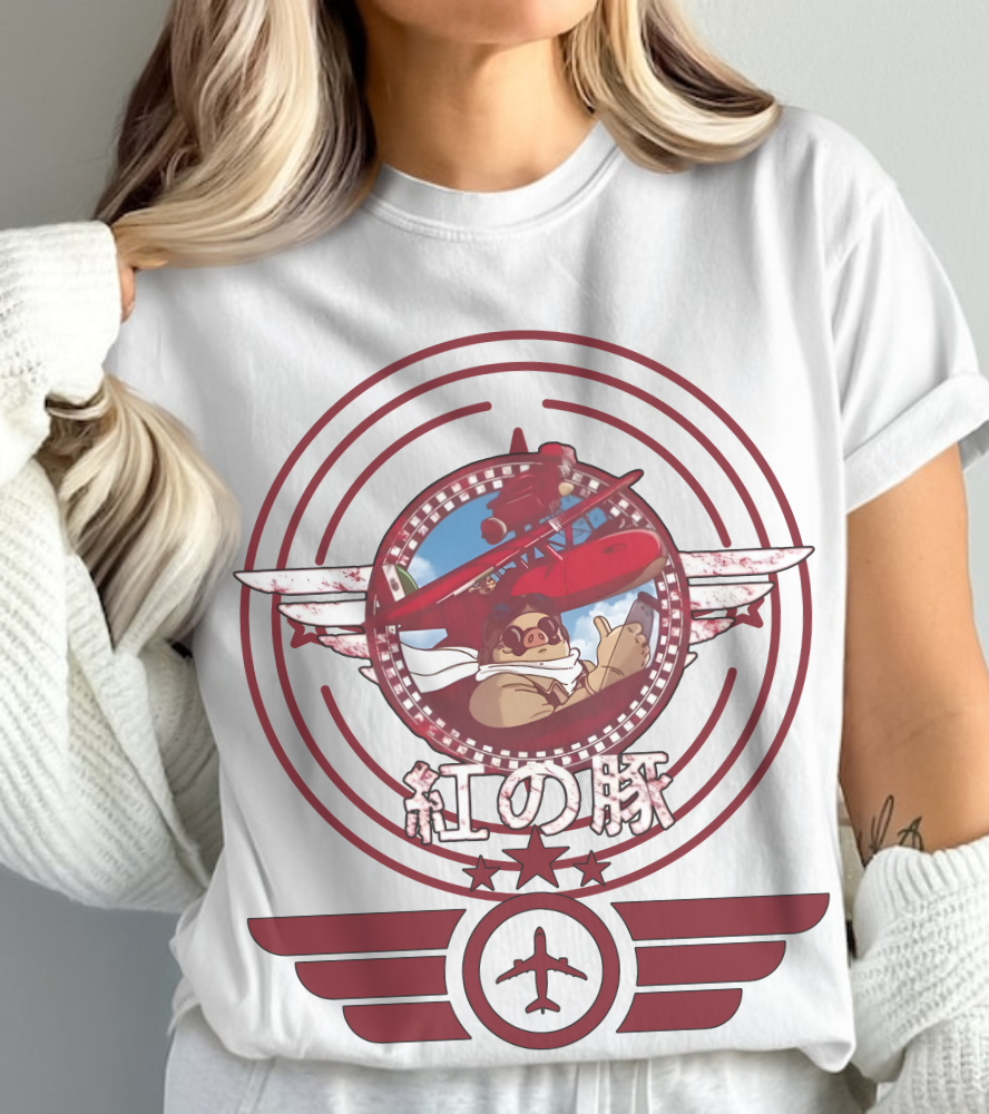 Porco Rosso Aviator T-Shirt – 100% Cotton Studio Ghibli Pilot Anime Tee