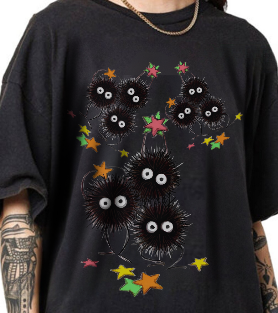 Soot Sprites Fantasy T-Shirt – 100% Cotton Studio Ghibli-Inspired Anime Tee for Fans