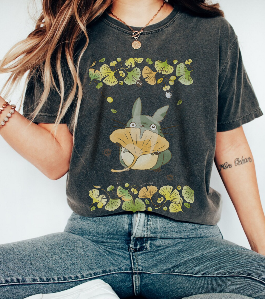 Totoro Flowers Dream T-Shirt – 100% Cotton Gildan 5000 | Studio Ghibli Aesthetic Anime Tee