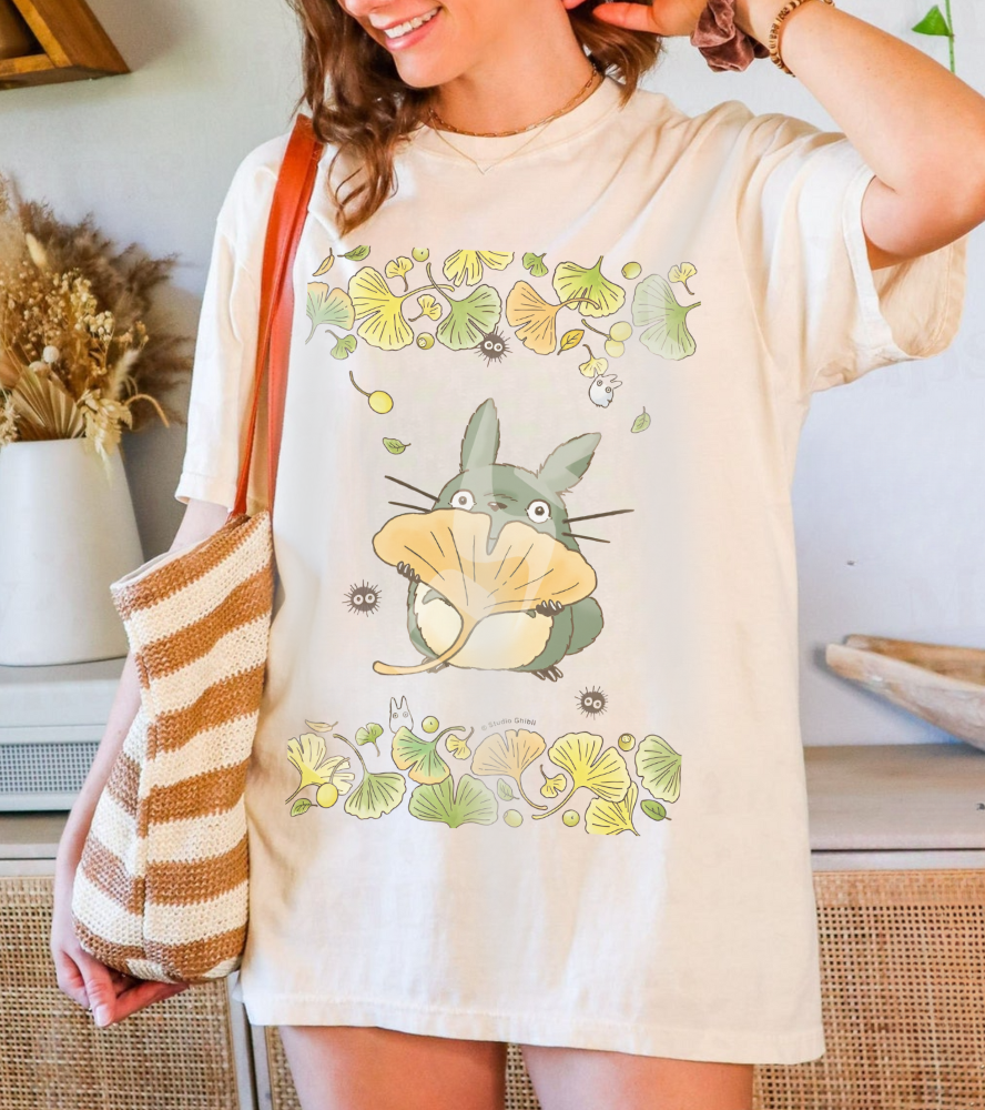 Totoro Flowers Dream T-Shirt – 100% Cotton Gildan 5000 | Studio Ghibli Aesthetic Anime Tee
