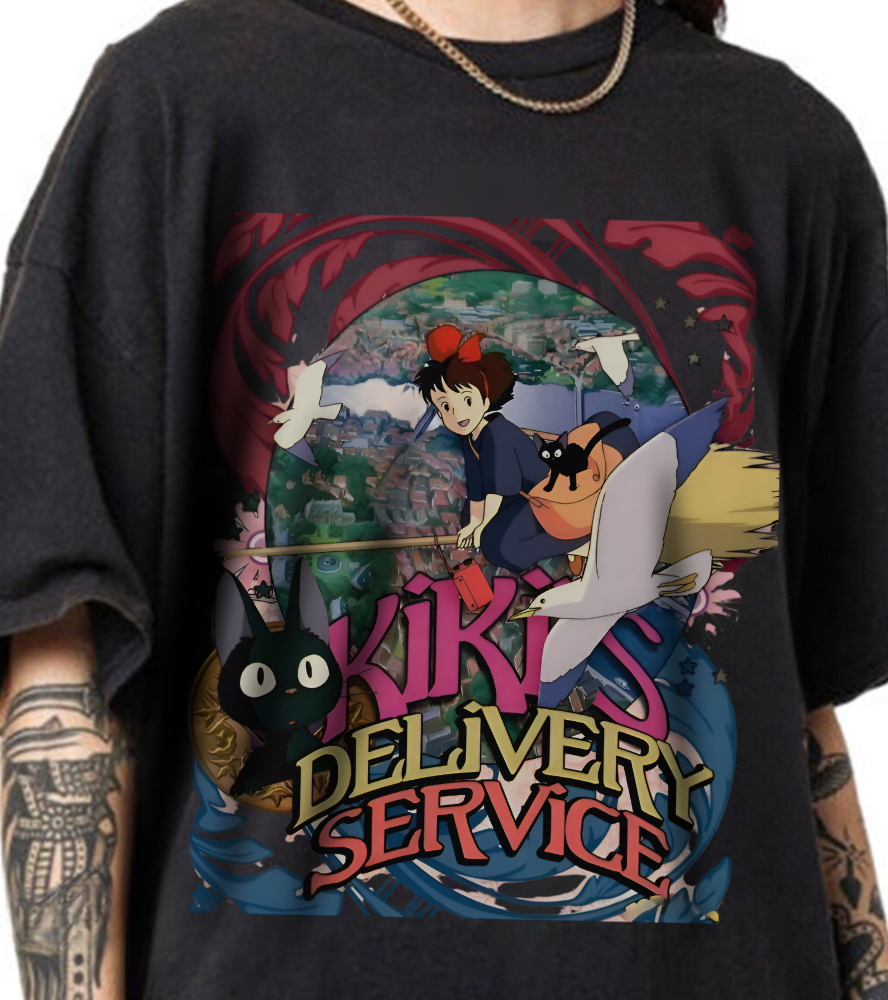 Kiki's Delivery Service Art T-Shirt – 100% Cotton Studio Ghibli Anime Tee for Fans