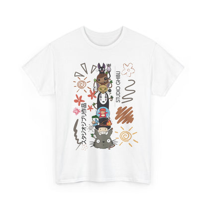 Studio Ghibli Characters Sketch T-Shirt – 100% Cotton Anime Tee Featuring Ghibli Icons