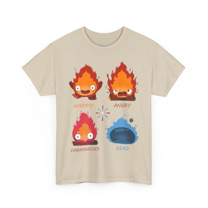 Calcifer Funny Faces T-Shirt – 100% Cotton Howl’s Moving Castle Tee for Studio Ghibli Fans