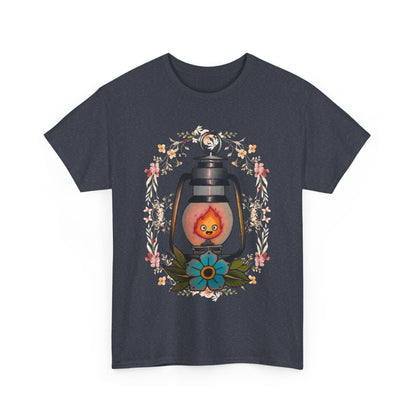 Calcifer Lamp Flowers T-Shirt – 100% Cotton Howl’s Moving Castle Inspired Tee for Anime Fans