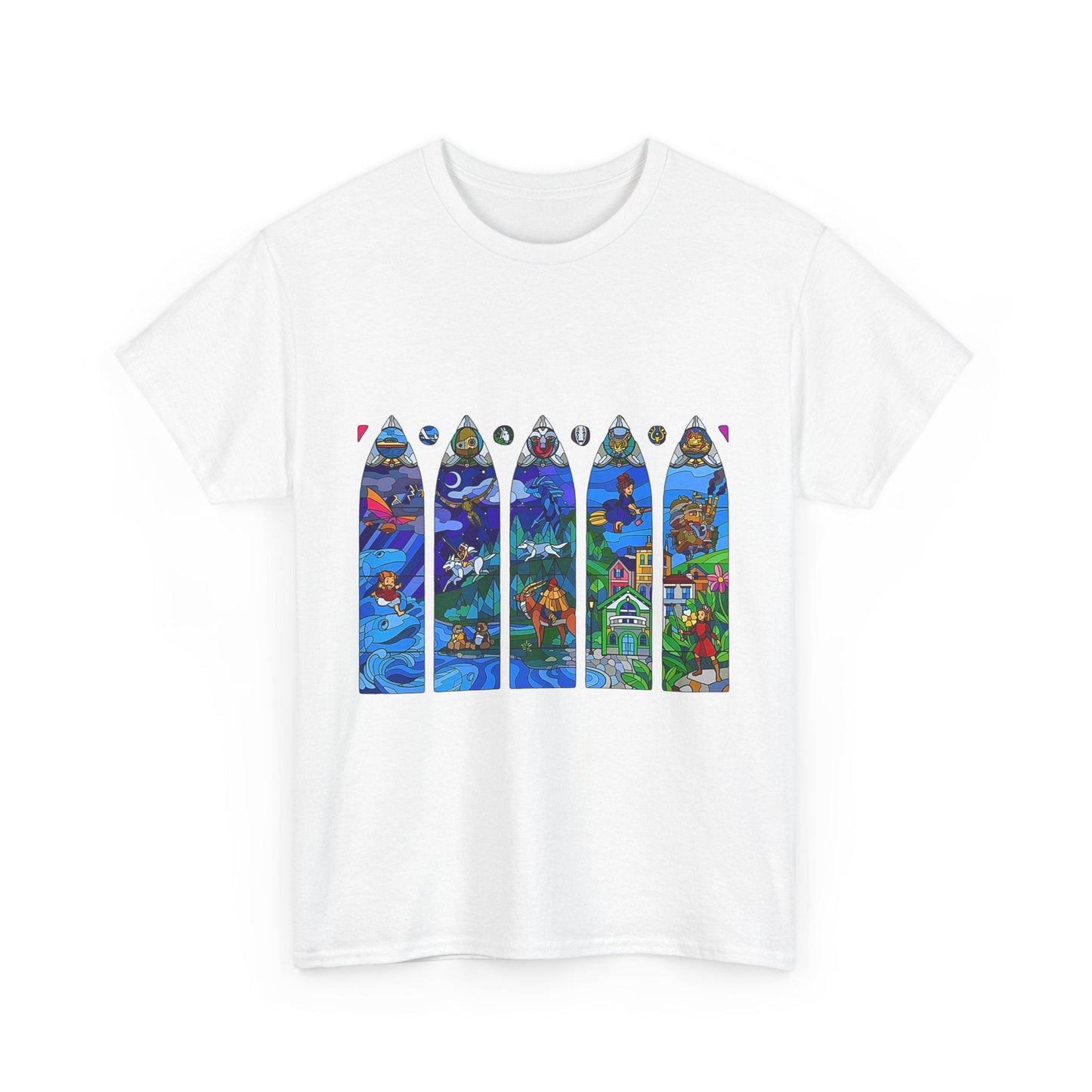 Studio Ghibli Stained Glass T-Shirt – 100% Cotton Anime Tee with Vitral-Inspired Art