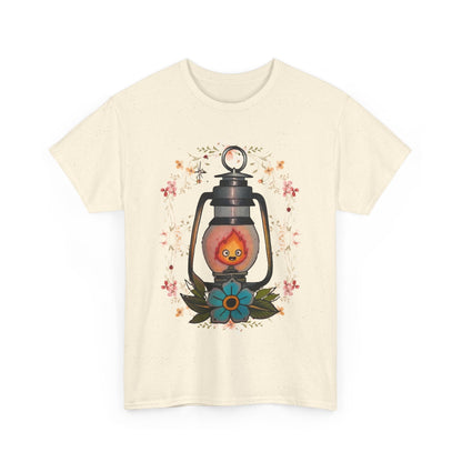 Calcifer Lamp Flowers T-Shirt – 100% Cotton Howl’s Moving Castle Inspired Tee for Anime Fans
