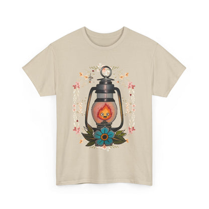 Calcifer Lamp Flowers T-Shirt – 100% Cotton Howl’s Moving Castle Inspired Tee for Anime Fans