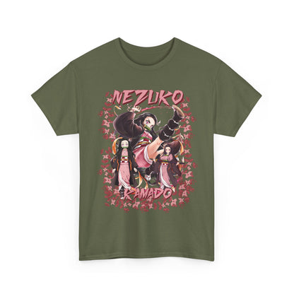 Nezuko Kamado Pink Flowers T-Shirt – 100% Cotton Demon Slayer Anime Tee