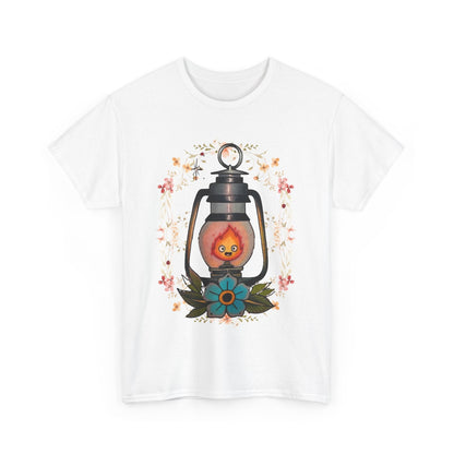 Calcifer Lamp Flowers T-Shirt – 100% Cotton Howl’s Moving Castle Inspired Tee for Anime Fans