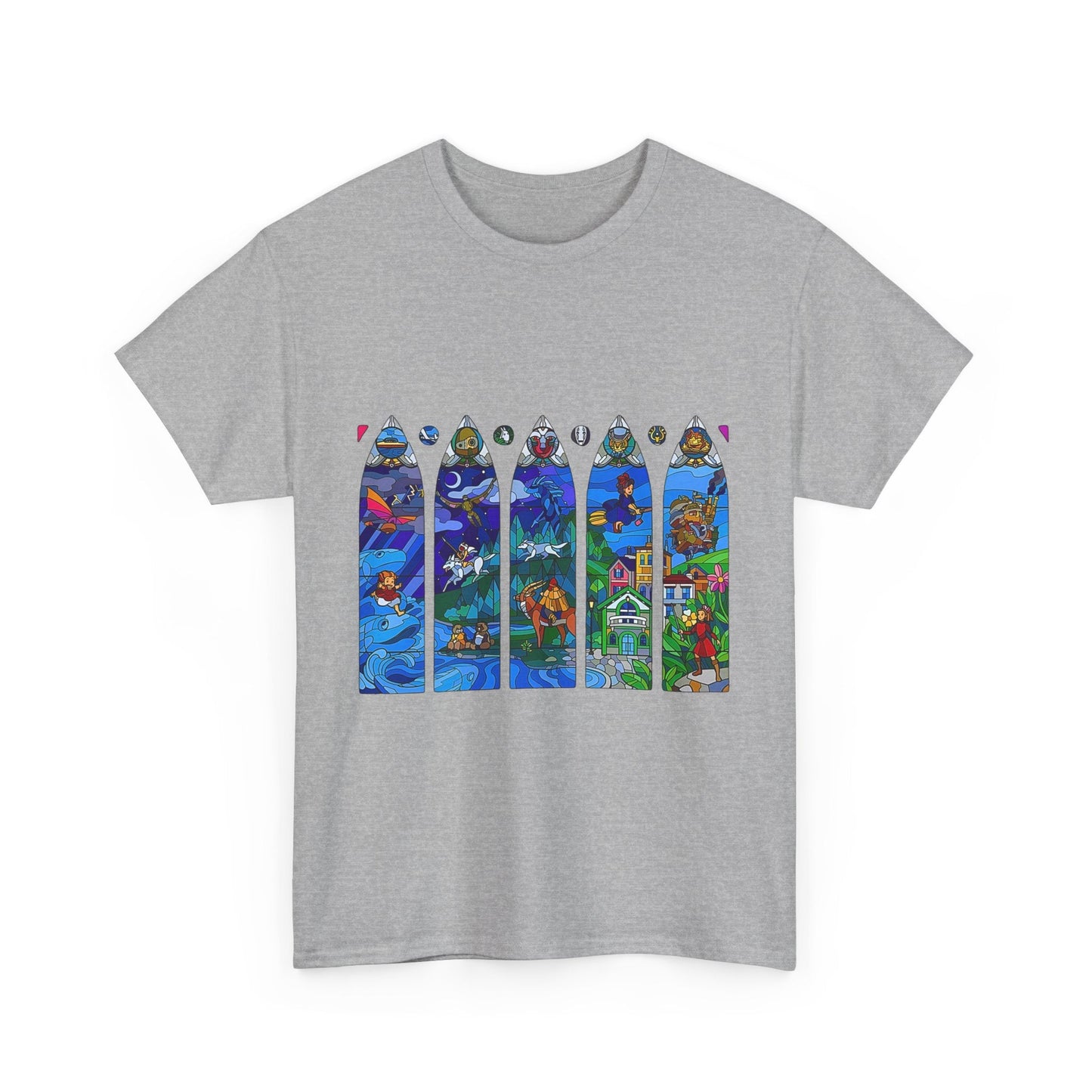 Studio Ghibli Stained Glass T-Shirt – 100% Cotton Anime Tee with Vitral-Inspired Art
