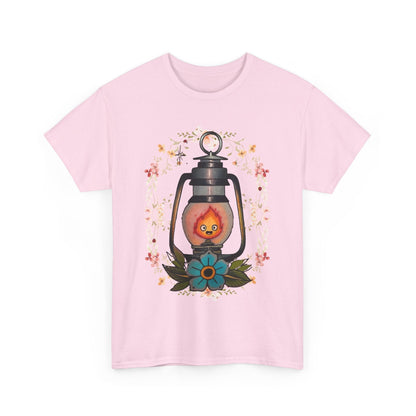 Calcifer Lamp Flowers T-Shirt – 100% Cotton Howl’s Moving Castle Inspired Tee for Anime Fans