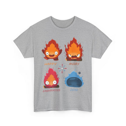 Calcifer Funny Faces T-Shirt – 100% Cotton Howl’s Moving Castle Tee for Studio Ghibli Fans