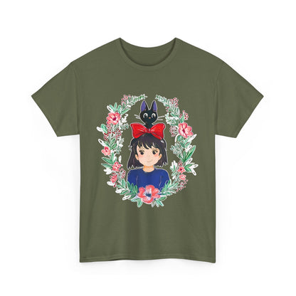 Kiki’s Delivery Service Flowers T-Shirt – 100% Cotton Studio Ghibli Inspired Tee for Anime Fans