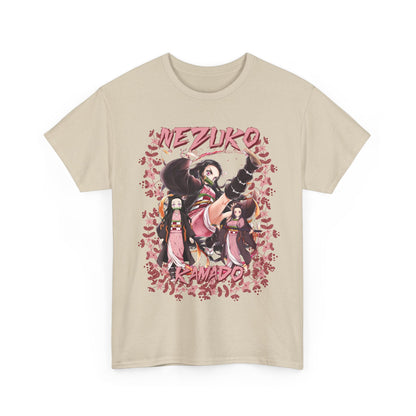 Nezuko Kamado Pink Flowers T-Shirt – 100% Cotton Demon Slayer Anime Tee