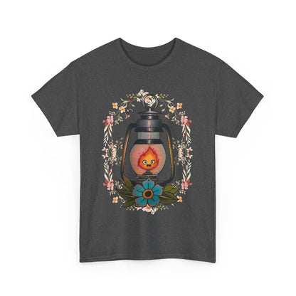Calcifer Lamp Flowers T-Shirt – 100% Cotton Howl’s Moving Castle Inspired Tee for Anime Fans