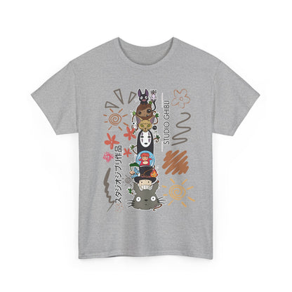 Studio Ghibli Characters Sketch T-Shirt – 100% Cotton Anime Tee Featuring Ghibli Icons