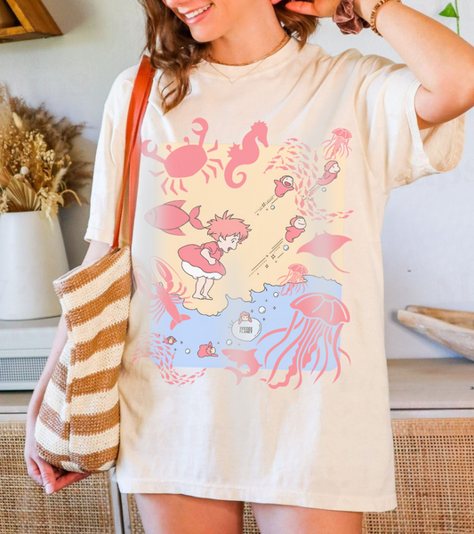 Ponyo Sea World T-Shirt – 100% Cotton Studio Ghibli Ocean Anime Tee