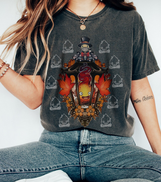Calcifer T-Shirt – 100% Cotton "Howl's Moving Castle" Studio Ghibli Fire Demon Tee for Anime Fans